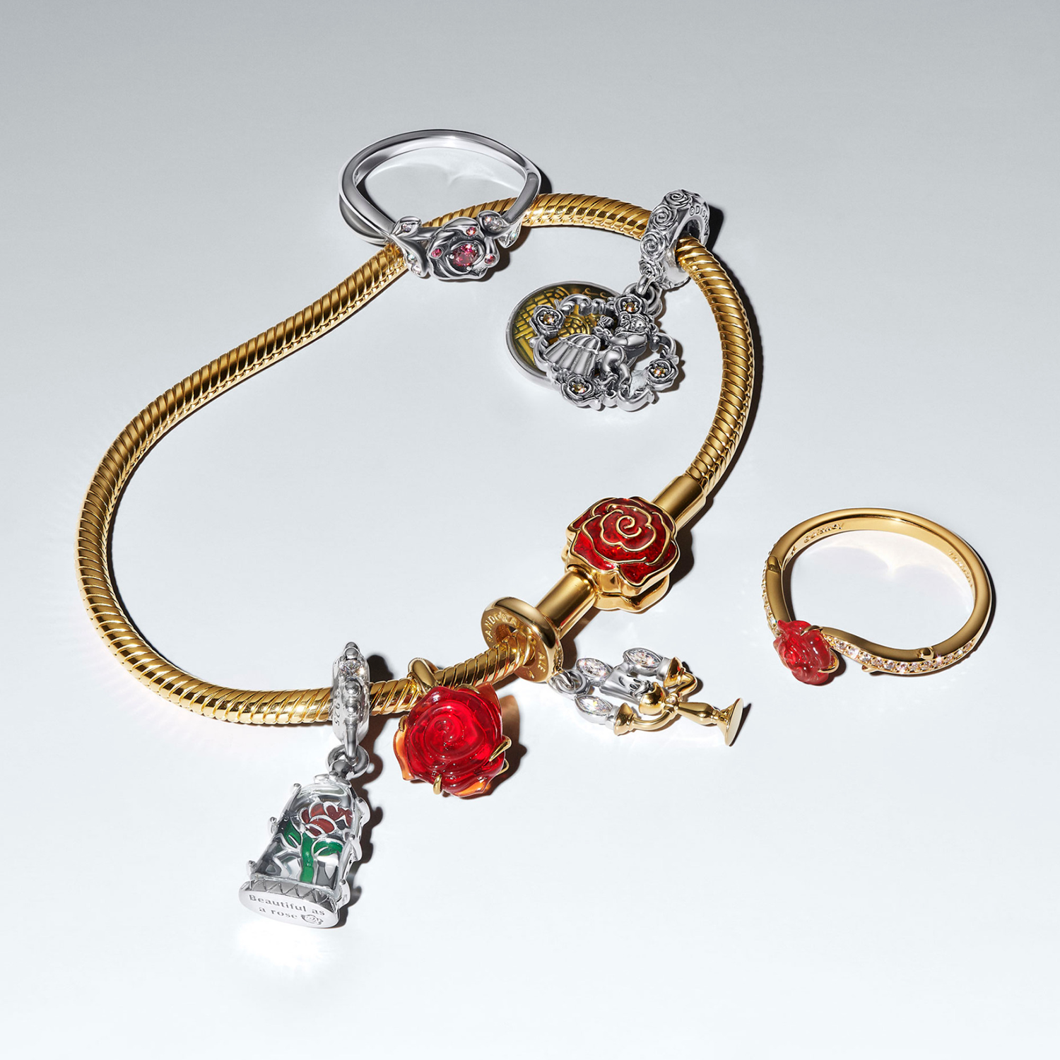 Pandora Collabs Gold Plated Disney Beauty and The Beast Rose 764018C01