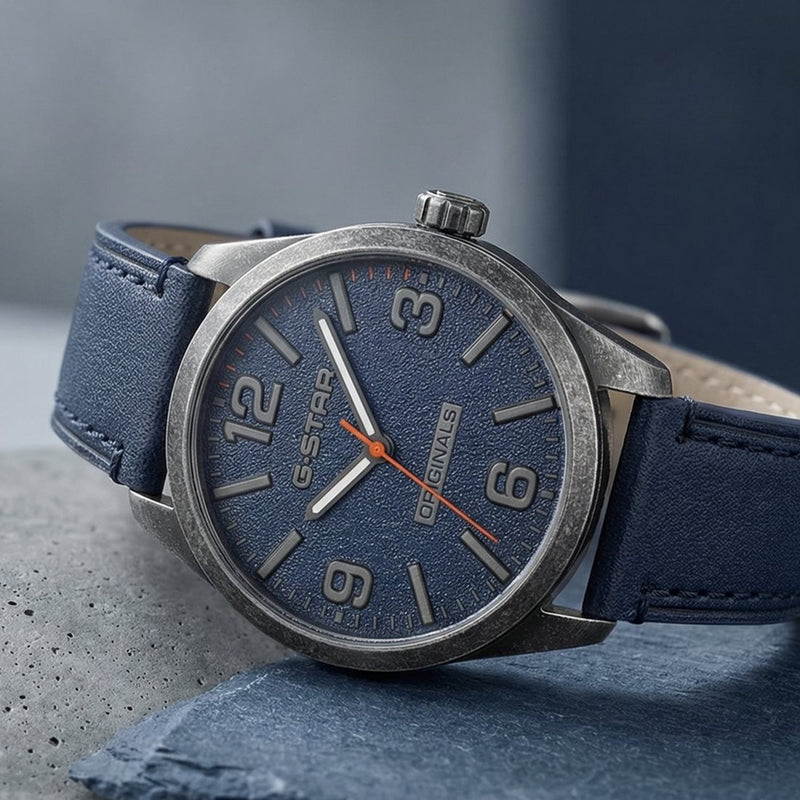 G-STAR Originals Blaue Leder-Herrenuhr GSW.503.04-zoom-