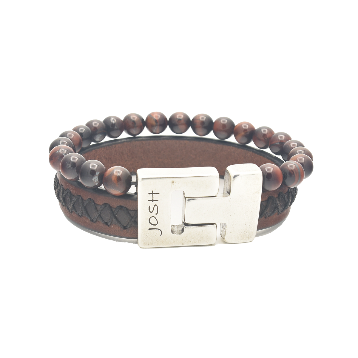 Josh Red Tiger Leather Bracelet 25044SL/CORT/LME