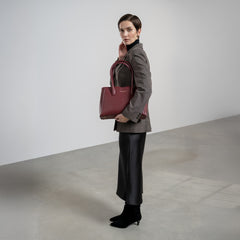 Isabel Bernard Honoré Cloe Midi Bordeaux Calfskin Leather Handbag IB25082-052