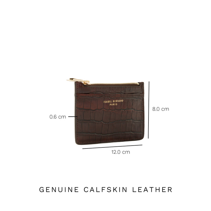 Isabel Bernard Honoré Aveline Kroko Braunes Leder Damen Kartenhalter aus Kalbsleder IB27019-zoom-