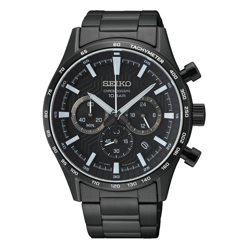 Seiko Chronograph herren Uhr Schwarz SSB415P1-zoom-