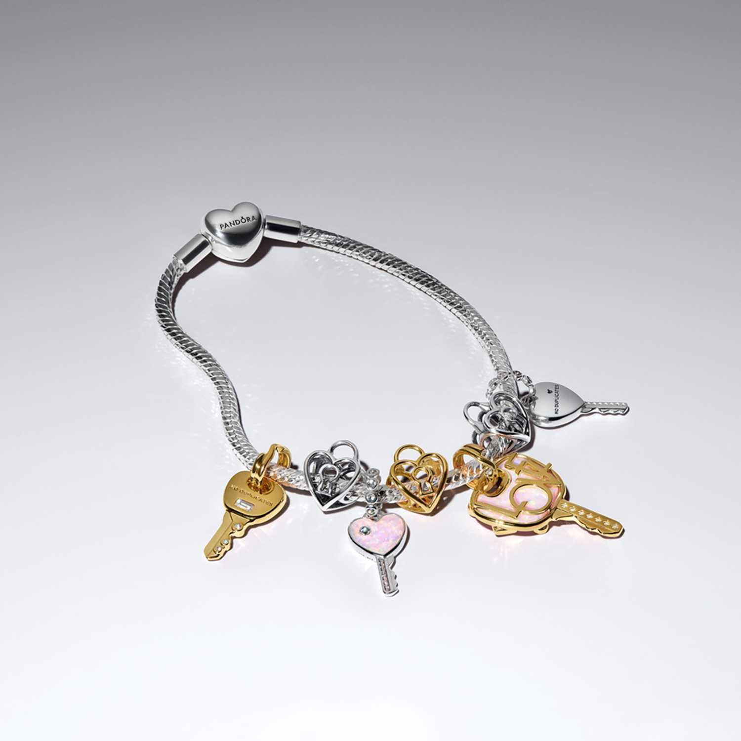 Pandora Moments Gold Plated Opal Pink Love Key Large Pendant Charm 764349C01