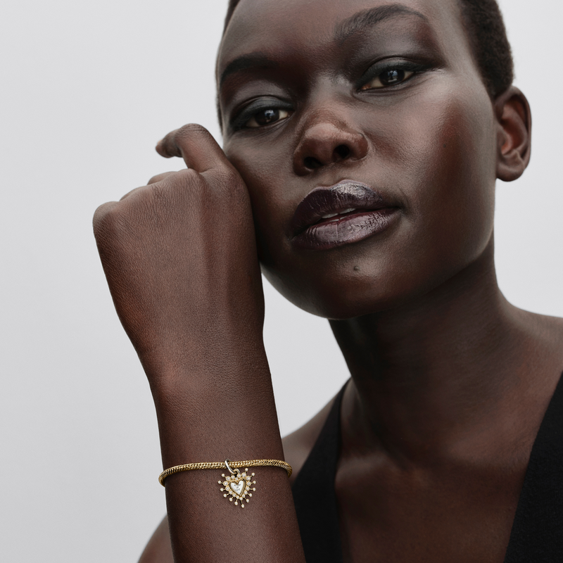 Pandora Moments Gold Plated Radiant Heart Double Dangle Charm 764141C01-zoom-