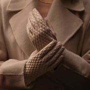 Isabel Bernard Honoré Rosette Taupe Ziegenfell Leder Handschuhe IB67002-378-7